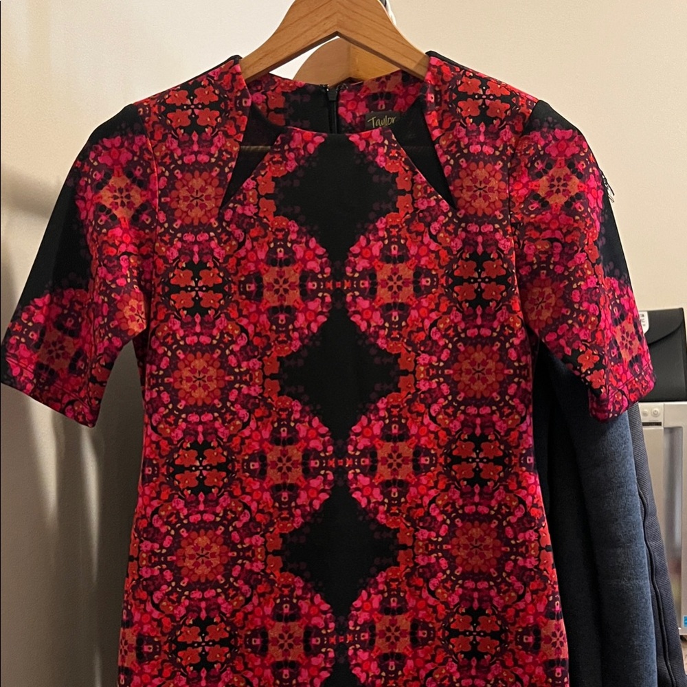 Taylor Red and Black Geometric Midi Dress